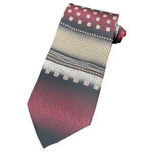 Alexander Julian Men's Tie Colours 100% Silk Satin Black Red Silver Gold EUC